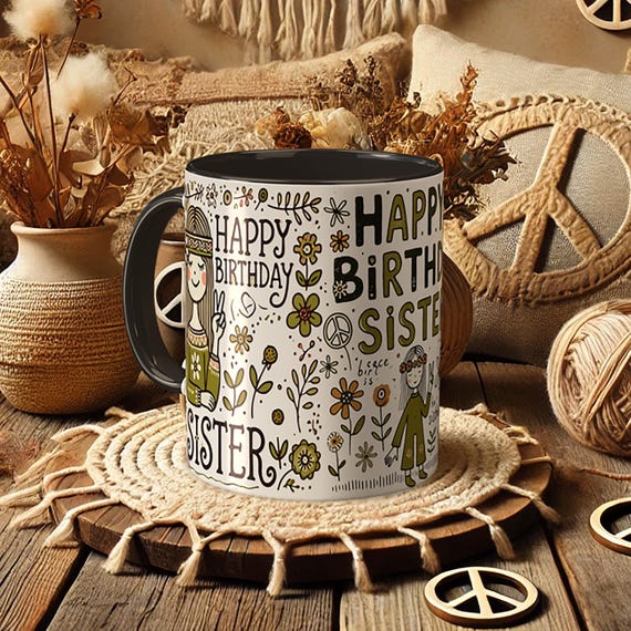 Happy Birthday Mug for Sister – Floral Gift Cup with Message