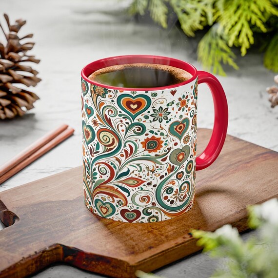 Tazza a forma di cuore floreale – Tazza da caffè in ceramica con manico rosa - Italia