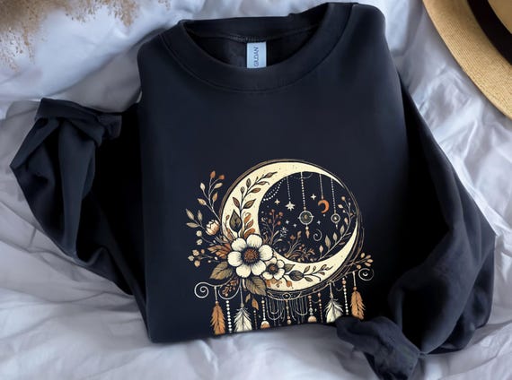 Women Moon Sweatshirt – Boho Dreamcatcher Floral Crewneck