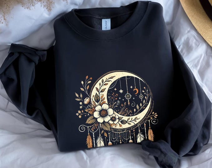 Women Moon Sweatshirt – Boho Dreamcatcher Floral Crewneck