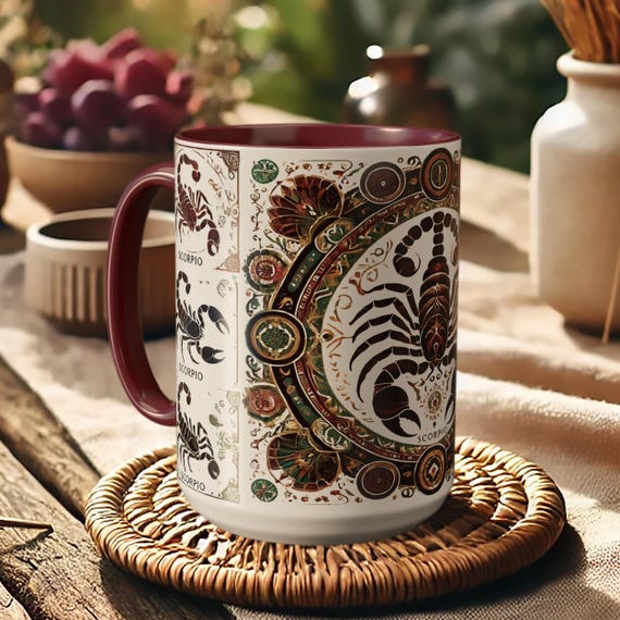 Scorpio Zodiac Mug – Boho Astrology Coffee Cup with Scorpion Art