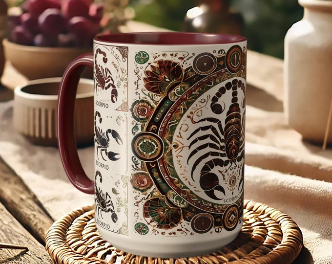 Scorpio Zodiac Mug – Boho Astrology Coffee Cup with Scorpion Art