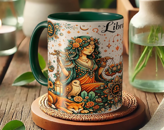 Libra Zodiac Mug – Astrology Coffee Cup, Celestial Goddess Illustration