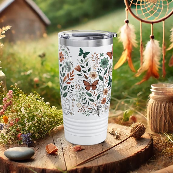 Floral Butterfly Tumbler – Nature Inspired Insulated Travel Cup