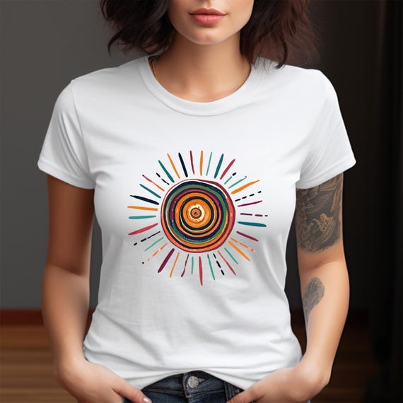 Boho Sunburst Shirt – Retro Sunshine Graphic Tee for Summer