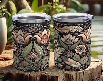 Boho Tulip Tumbler – Vintage Floral Stainless Steel Travel Cup
