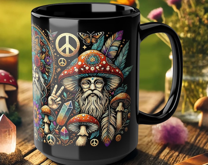 Psychedelic Wizard Mushroom Mug – Bohemian Art Coffee Cup, Trippy Gift