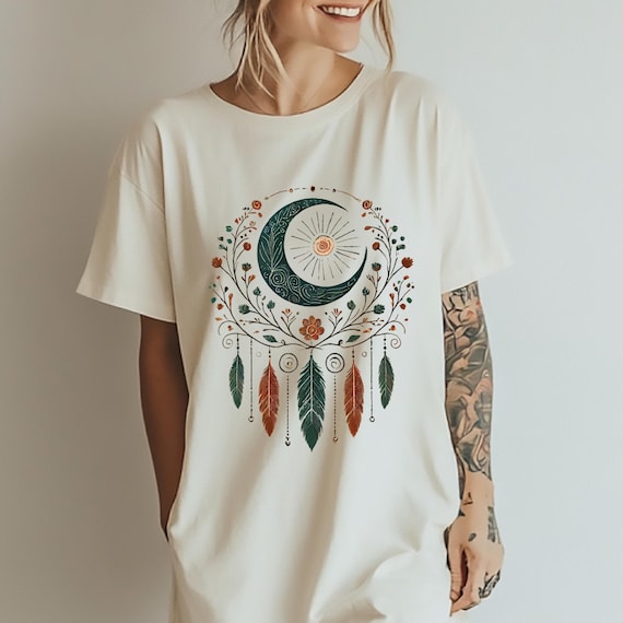 Dreamcatcher Moon Tee – Boho Celestial Graphic Shirt