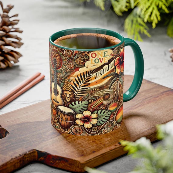 Bohemian Vibes Mug – Tropical Retro Coffee Cup, Hippie Floral One Love Ceramic Mug
