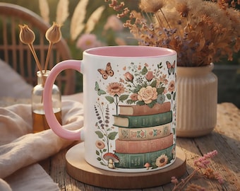 Book Lover Mug | Vintage Floral Coffee Cup for Bookish Readers