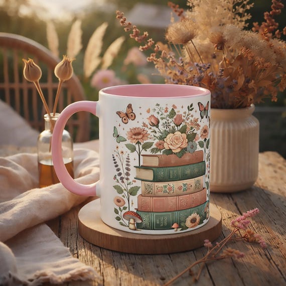 Book Lover Mug – Vintage Floral Coffee Cup for Bookish Readers