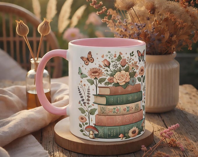 Book Lover Mug – Vintage Floral Coffee Cup for Bookish Readers