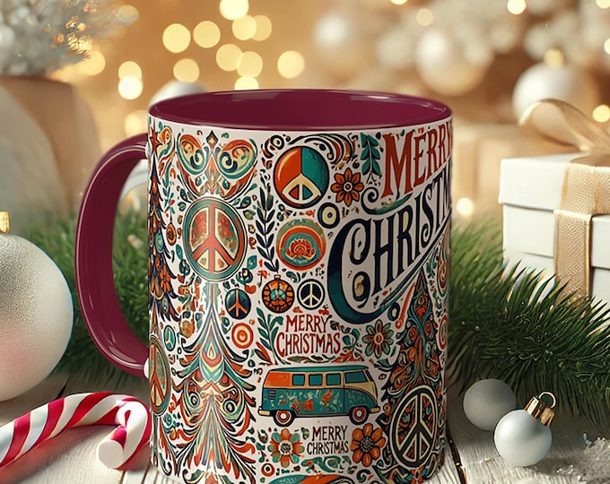 Retro Christmas Tree Mug: Hippie Van Boho Xmas Gift