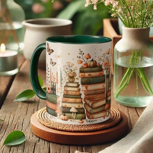 May include: A white ceramic mug with a black handle and the text "But First, Coffee" in a black, bold font. The mug is on a white surface.