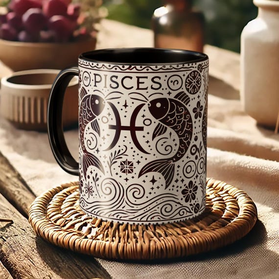 Pisces Zodiac Mug – Astrology Coffee Cup, Boho Ocean Fish Design