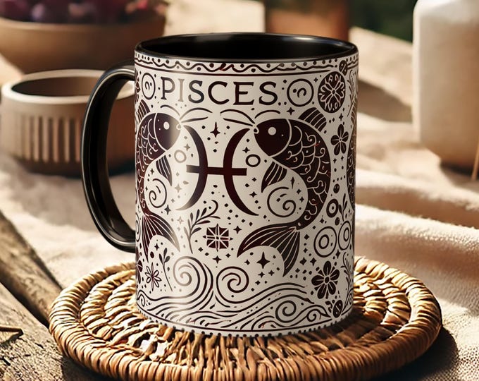 Pisces Zodiac Mug – Astrology Coffee Cup, Boho Ocean Fish Design