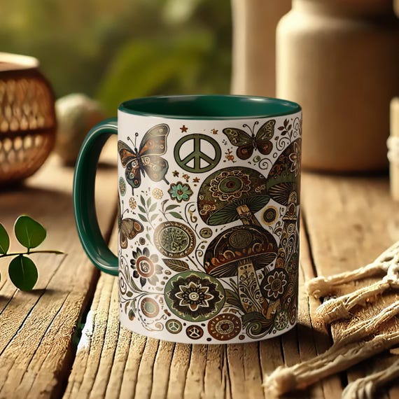 Mushroom Boho Mug – Funky Floral Coffee Mug