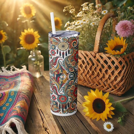 Boho Paisley Tumbler – Floral Hippie Stainless Steel Travel Mug