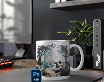 Gaming Office Mug Mockup PSD White Blank Coffee Mug Mockup PSD Coffee Mug Mock Up Smart Object Mug Mockup 11oz Coffee 4
