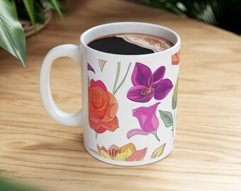 Lilies, Roses Mug, Lily Flower, Bridesmaids, Birthday Mug, Lily Lover, Mothers day Mug, Artistic Mug, Lily Mug, Flower Mug, Botanical