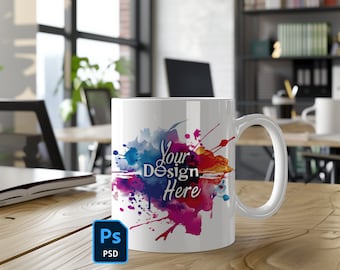 Office Mug Mockup PSD White Blank Coffee Mug Mockup PSD Coffee Mug Mock Up Smart Object Mug Mockup 11oz Sublimation Mug Coffee Template 2