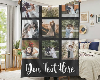 Customizable Photo Blanket with Text, Gifts for him or her, Family & Friends Custom Gifts, Special for Wedding, Birthday, Best Friend Gift