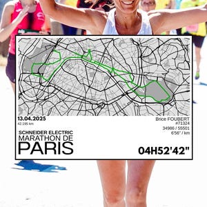 Diploma di corsa ricordo percorso GPX 42 km Schneider Electric Paris Marathon 2025 Francia