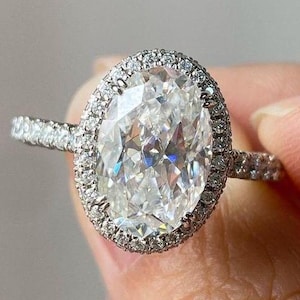 3 CT Classic Oval Cut Moissanite Engagement Ring, Solid Gold Ring, Wedding Ring, Oval Halo Anniversary Ring, Promise Ring for Women