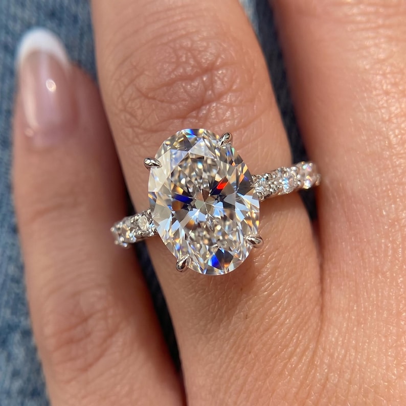 3 CT Oval Cut Moissanite Engagement Ring – Hidden Halo Ring, Solid Gold ...