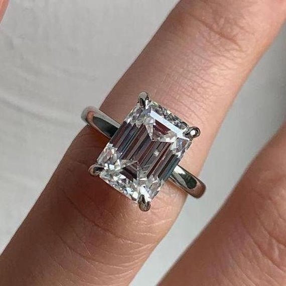 CT Emerald Cut Moissanite Engagement Ring, Solitaire Wedding