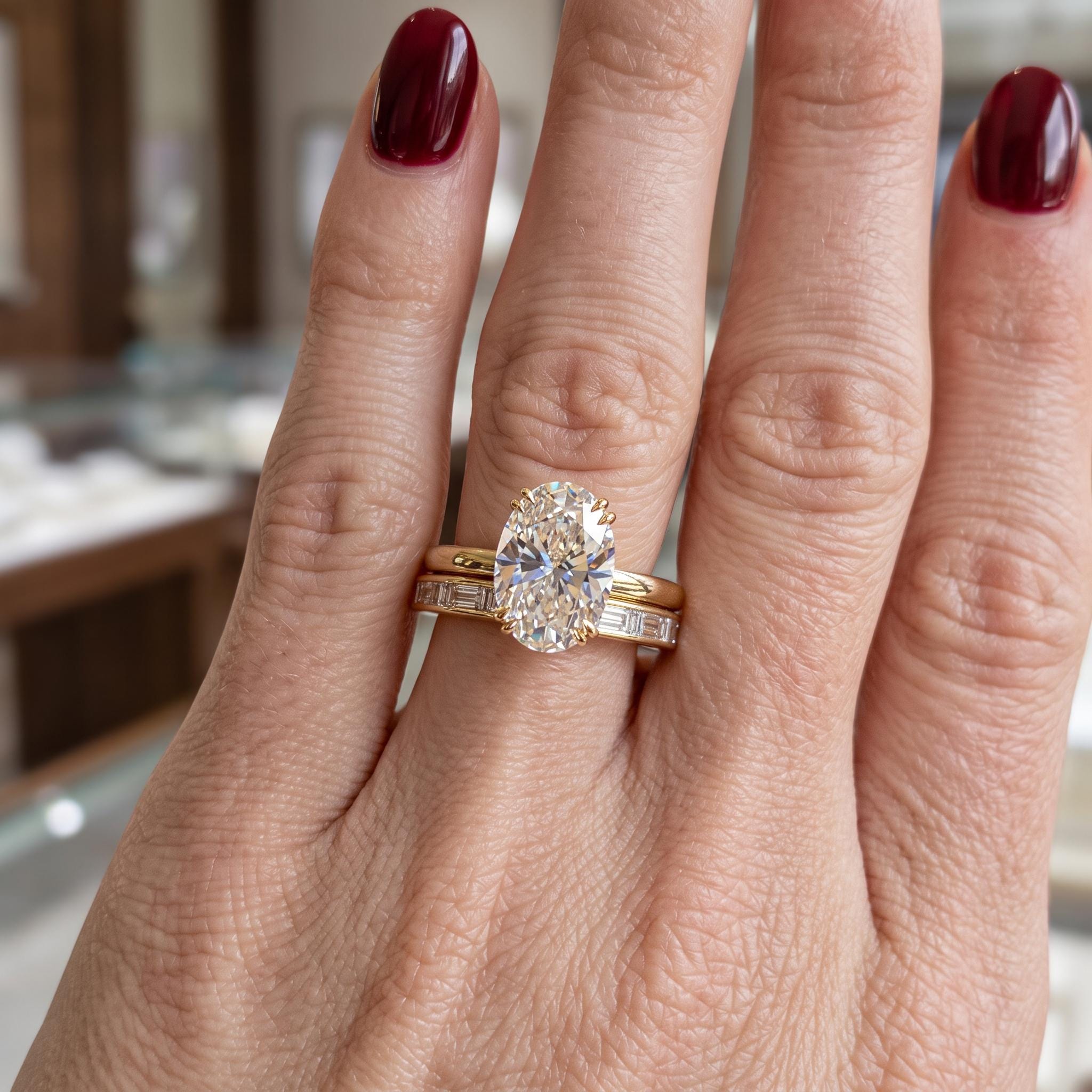 3 CT Oval Cut Moissanite Bridal Set – Solid Gold Engagement Ring With ...