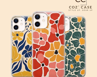 Abstract Flower Phone Case Retro Floral Cover for iPhone 15 14 13 12 11 Pro 11 Xr Xs X Se 7 8 Samsung S23 S22 A73 A53 A13  Pixel 8A Pro 7A 6