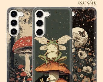 Trippy paddestoelen telefoon geval esthetische Cottagecore cover voor Samsung Galaxy S24Ultra, S23, S22 A15 A14 A54 A53 A34 iPhone 15 14 13 12 Pixel 8