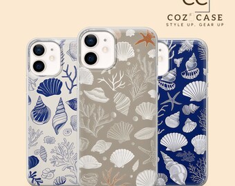 Blue Seashell Phone Case Seashell Nautical Cover for iPhone 15 14 13 12 11 Pro 11 Xr Xs X Se  8 Samsung S23 S22 A73 A53 A13  Pixel 8A Pro 7A