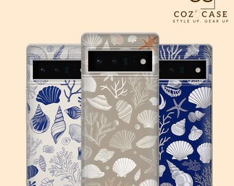 Ocean Seashell Phone Case Coral Art Cover for Google Pixel 8A, 8Pro, 7A, 7Pro 6A, iPhone 15, 14, 13, Samsung Galaxy S24 S23 Fe A15 A54 S21