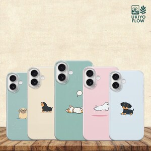 Cute Dog Cartoon Phone Case Pastel Minimal Cover for iPhone 16 15 14 13 Samsung Galaxy A56 A55 A36 S22 Google Pixel 9 Pro XL 8