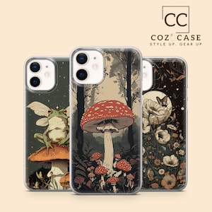 AestheticCosmee Cottage Handyhülle Trippy Mushrooms Abdeckung für iPhone 15 14 13 12 Pro 11 Xr Se 7 8 Samsung S23 S22 A73 A53 A13 A Pixel 8A, 8Pro Bild 1