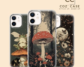 AestheticCosmee Cottage Handyhülle Trippy Mushrooms Abdeckung für iPhone 15 14 13 12 Pro 11 Xr Se 7 8 Samsung S23 S22 A73 A53 A13 A Pixel 8A, 8Pro