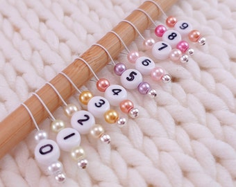 Snag Free Stitch Markers Medium Set of 10 - Pinks Yellows and Purples with Numbers - M97 - For up to size US 11 (8mm) Knitting Needles