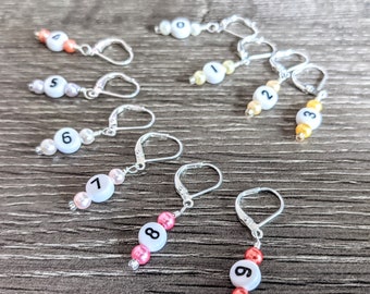 Removable Stitch Markers for Knitting or Crochet - Closable - Set of 10 - Pinks Purple and Yellows with Numbers - L94