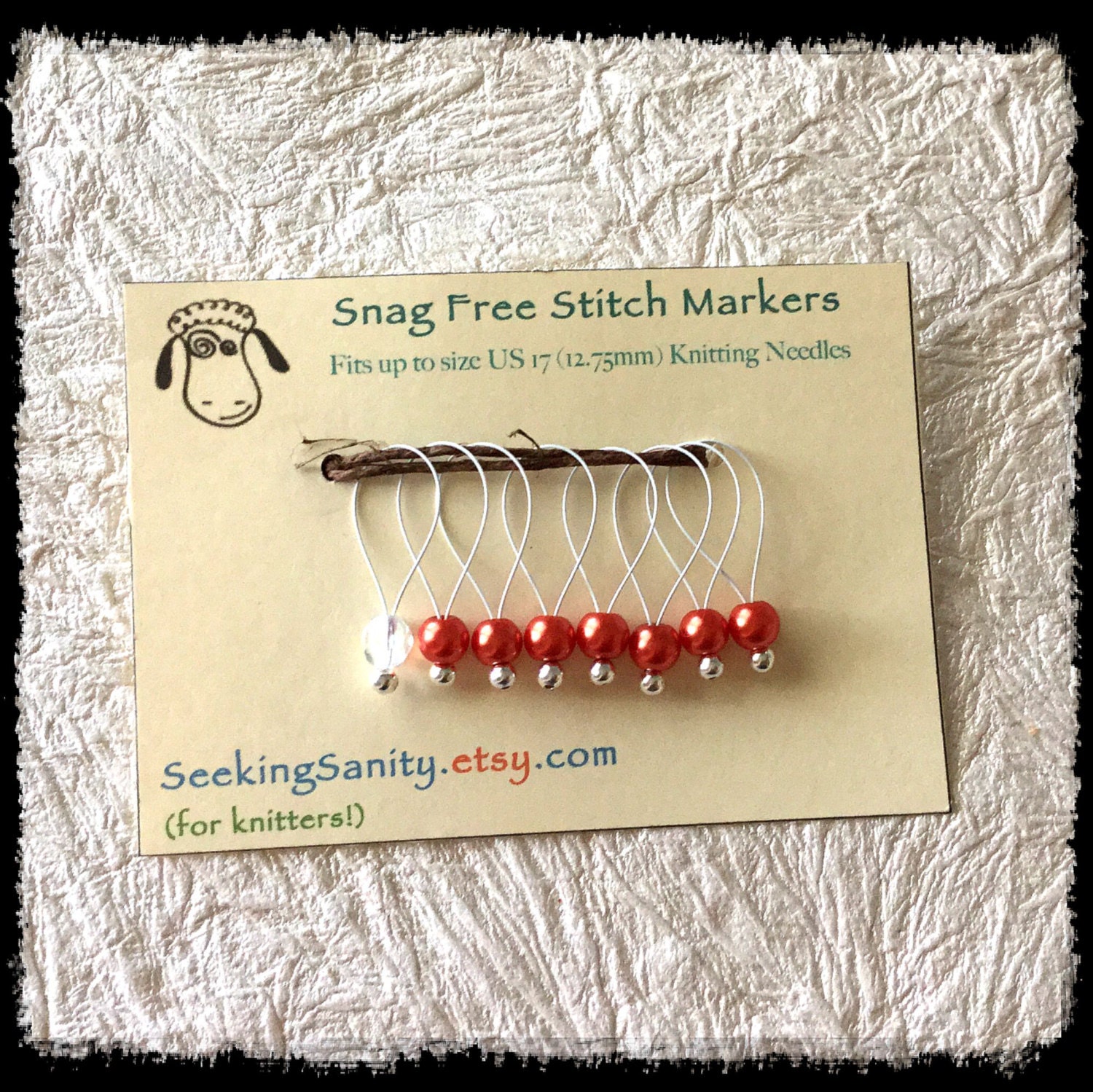 Knitting Needle 12.75 N43 Fits up to size US 17 White Glass Pearls Snag Free Stitch Markers Large Set of 8