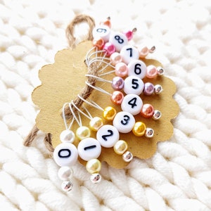 Snag Free Stitch Markers - Small - Set of 10 - Pinks Yellows and Purples with Numbers - K34 - Fits up to Size US 8 (5mm) Knitting Needles