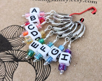 Removable Stitch Markers for Knitting or Crochet - Closable - Set of 8 - Rainbow with Letters A through H - L63