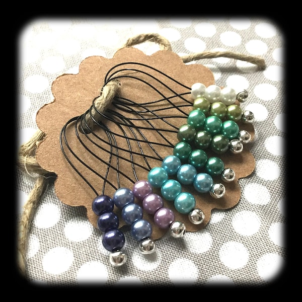 Snag Free Stitch Markers - Large Set of 10 - N49 - Shades of Purple Blue and Green - Fits up to Size US 17 (12.75mm) Knitting Needles