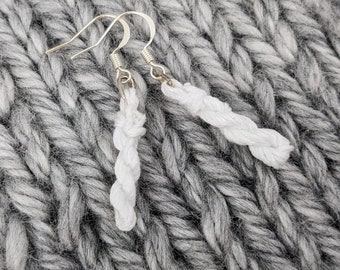 Micro Hank of Yarn Earrings - White - A4 - Perfect Fiber Artist Gift