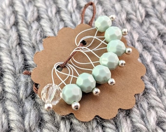 Snag Free Stitch Markers Medium Set of 8 -- Mint Green Acrylic with Clear Acrylic -- M22 -- For up to size US 11 (8mm) Knitting Needles