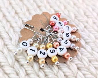 Snag Free Stitch Markers - Extra Small Set of 10 - J39 - Pink Yellow and White with Numbers - Fits up to Size US 4 (3.5mm) Knitting Needles