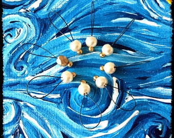 Snag Free Stitch Markers Large Set of 8 - White Glass Pearls - N43 - Fits up to size US 17 (12.75) Knitting Needle