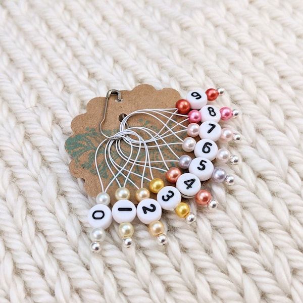 Snag Free Stitch Markers - Large Set of 10 - Pinks Purples and Yellows With Numbers - N67 - Fits up to Size US 17 (12.75mm) Knitting Needles