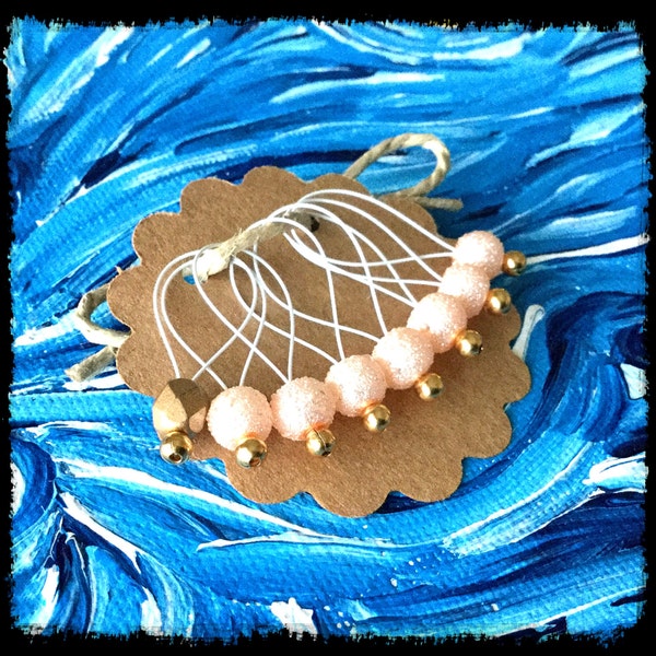 Snag Free Stitch Markers Large Set of 8 - Peach Textured Glass Pearls - N9 - Fits up to size US 17 (12.75) Knitting Needle